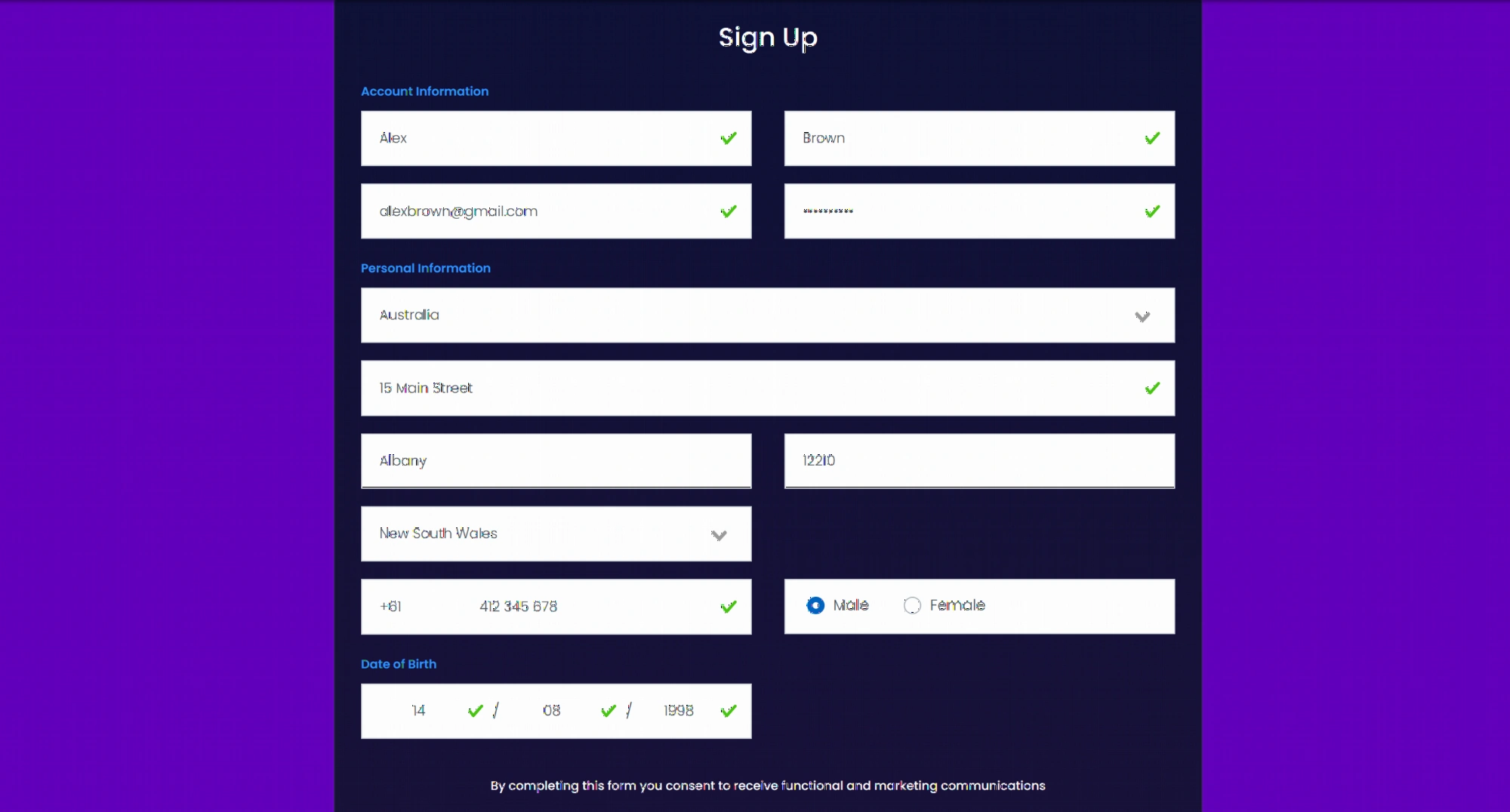 A Big Candy Casino sign up and login interface